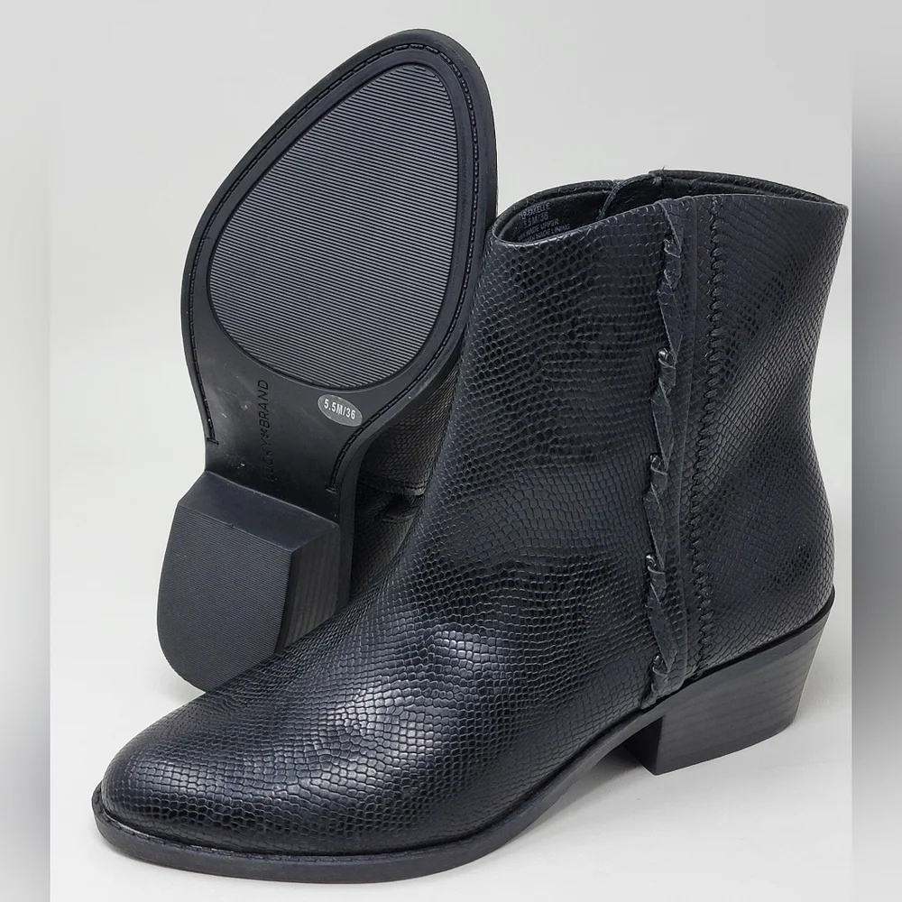 Lucky Brand Women's Fakelle Black Ankle Boots Side Zip Size 5.5 New